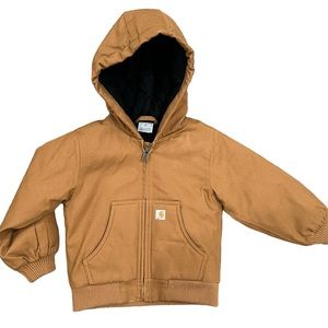 Carhartt Kids Tan Canvas Hooded Quilt Lined Warm Insulated Jacket SIZE 3T , NEW